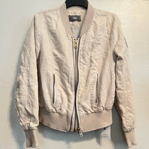 ZADIG & VOLTAIRE Lola Linen Double Zipper Skull Patch Sleeve Bomber Jacket Sz M